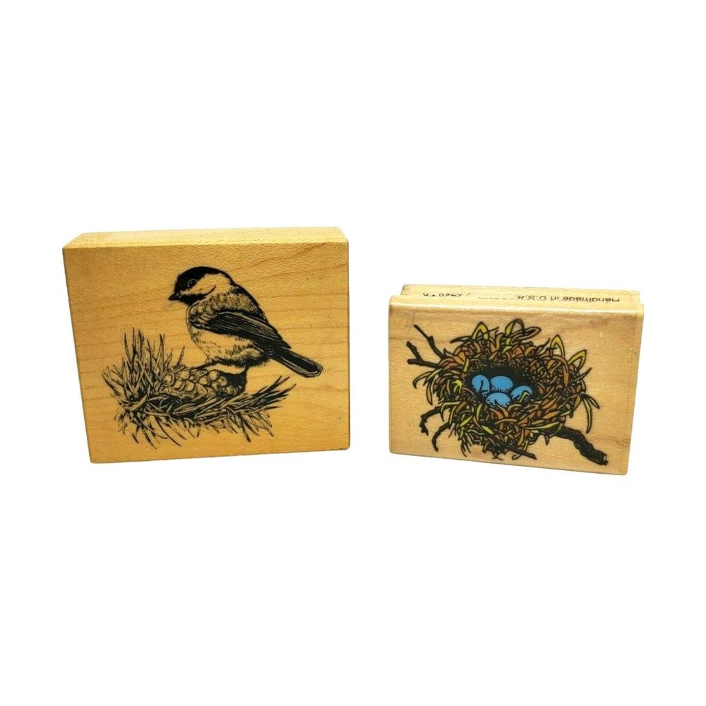 Inkadinkado Egg In Nest & E786 Bird Wooden Vintage 1996 Stamp Bundle